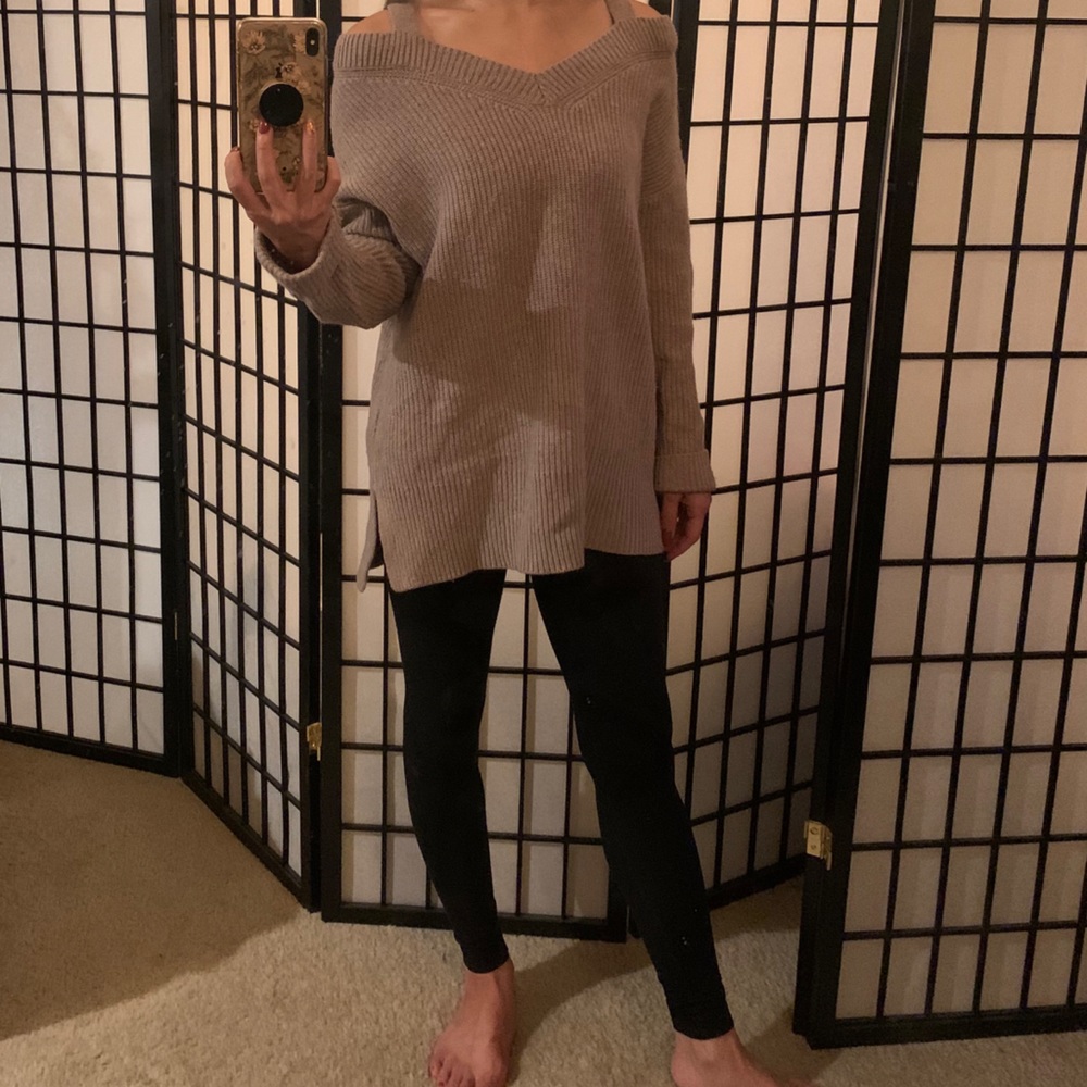 All Saints XS cold shoulder sweater in taupe